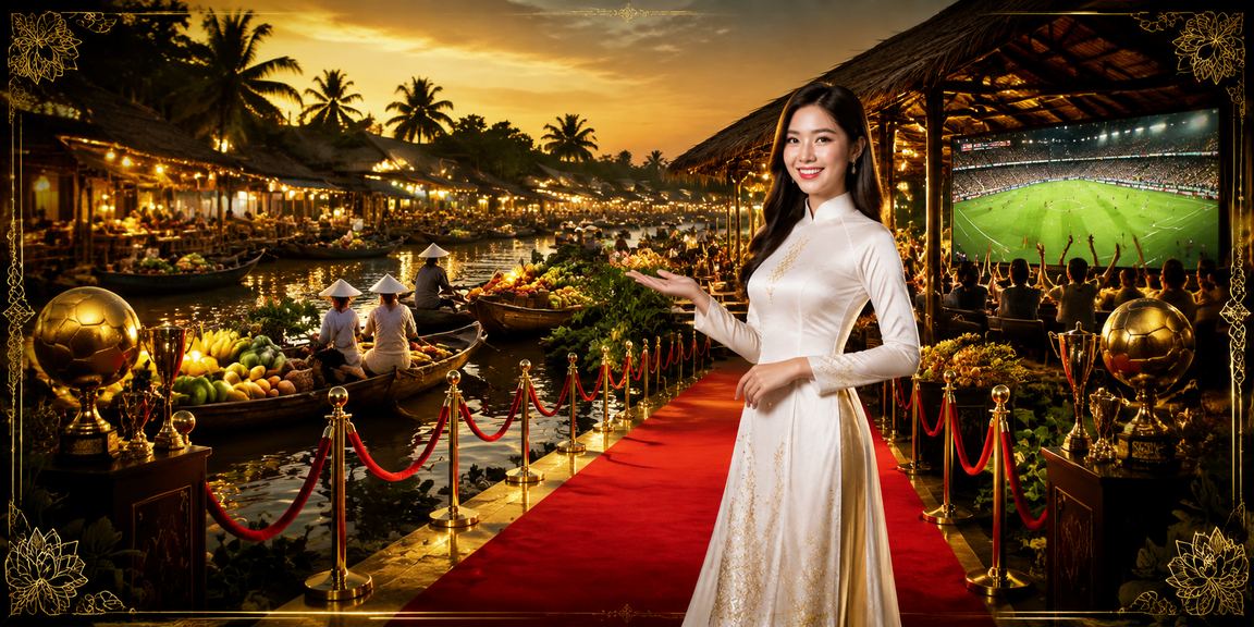 Người chơi đặt cược bóng đá tại vùng sông Mekong trong trang phục áo dài